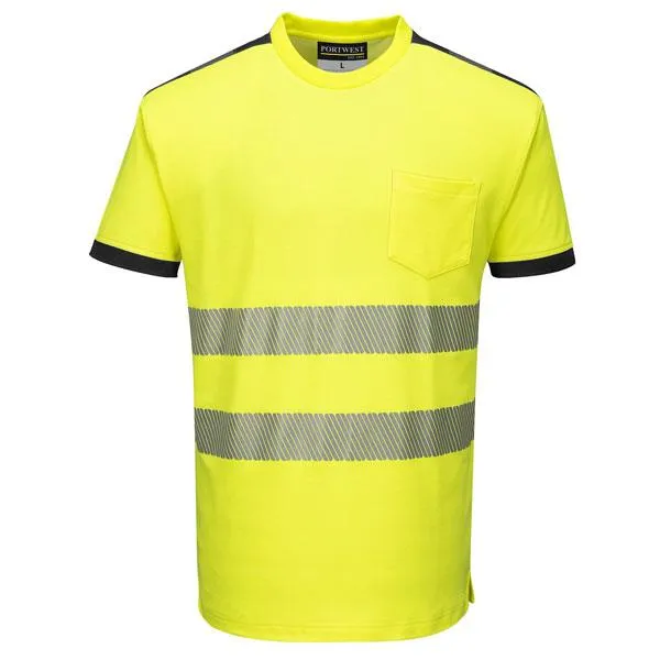 Portwest PW3 Hi-Vis SS T-Shirt Yellow-Black, Silver Trim 