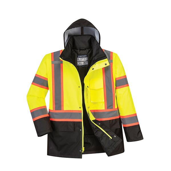 Portwest Hi-Vis Traffic Jacket Contrast Tape, Yellow/Black