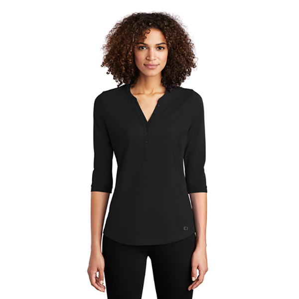 Ogio Ladies Jewel Henley Shirt; Blacktop