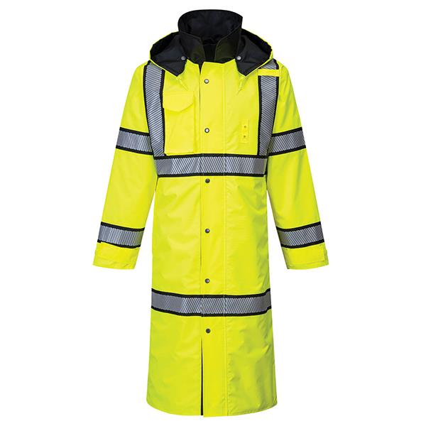 Portwest Hi-Vis Raincoat, 48" Yellow-Black, Class 3