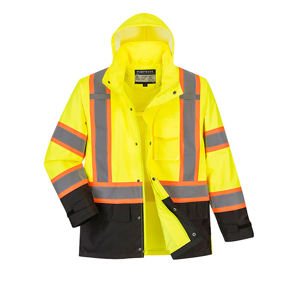 Portwest Hi-Vis Rain Jacket Contrast Tape, Yellow/Black